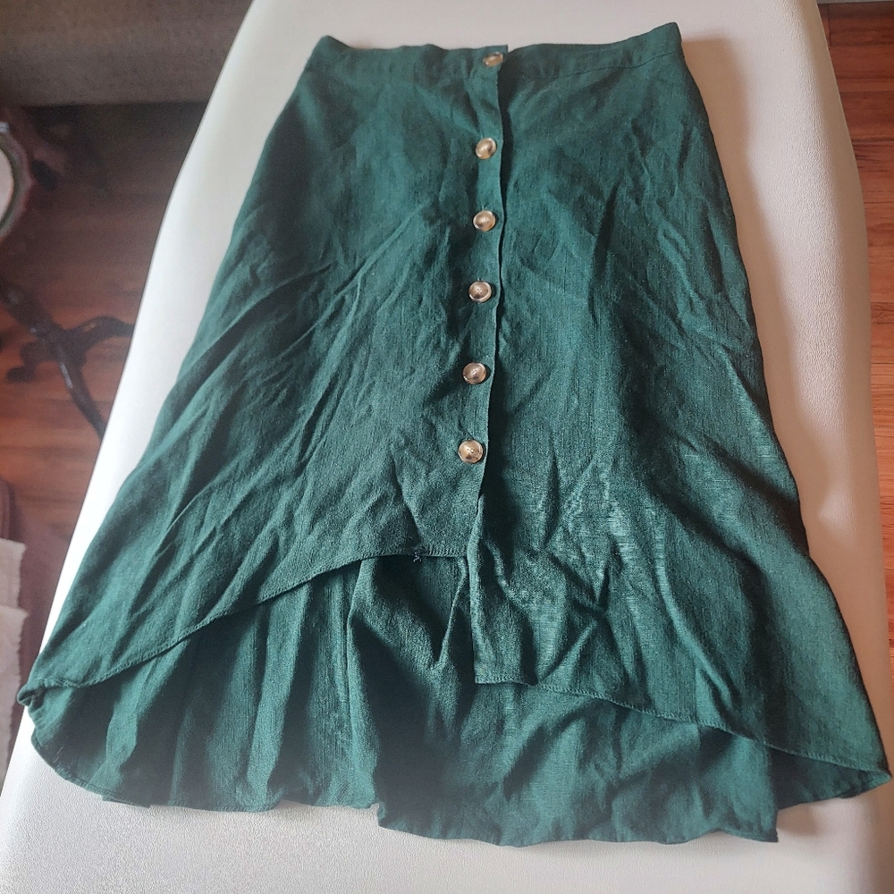 Green Button-Down Women's Assymetrical Skirt